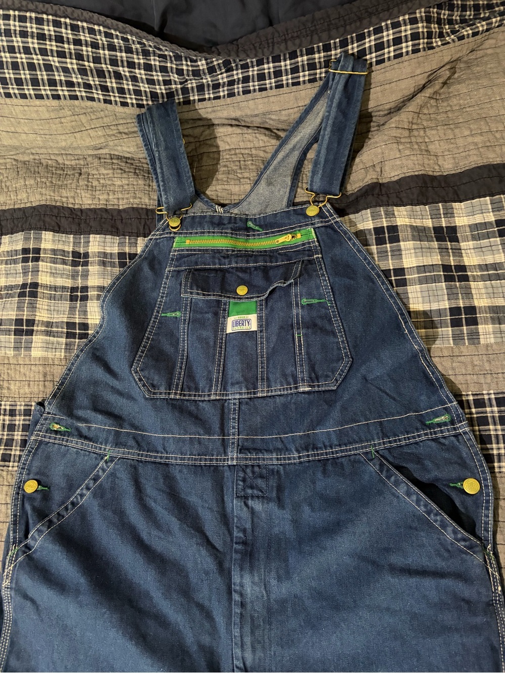 liberty Men’s Indigo Blue Denim Overalls with Green Accents